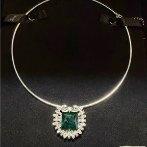 Elegant Silver and Green Necklace can also be worn as a sophisticated pin